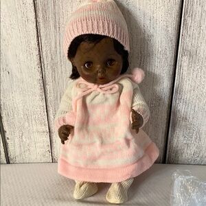 Vintage Horsman Buttercup Baby Doll African American 1974 pink dress hat socks